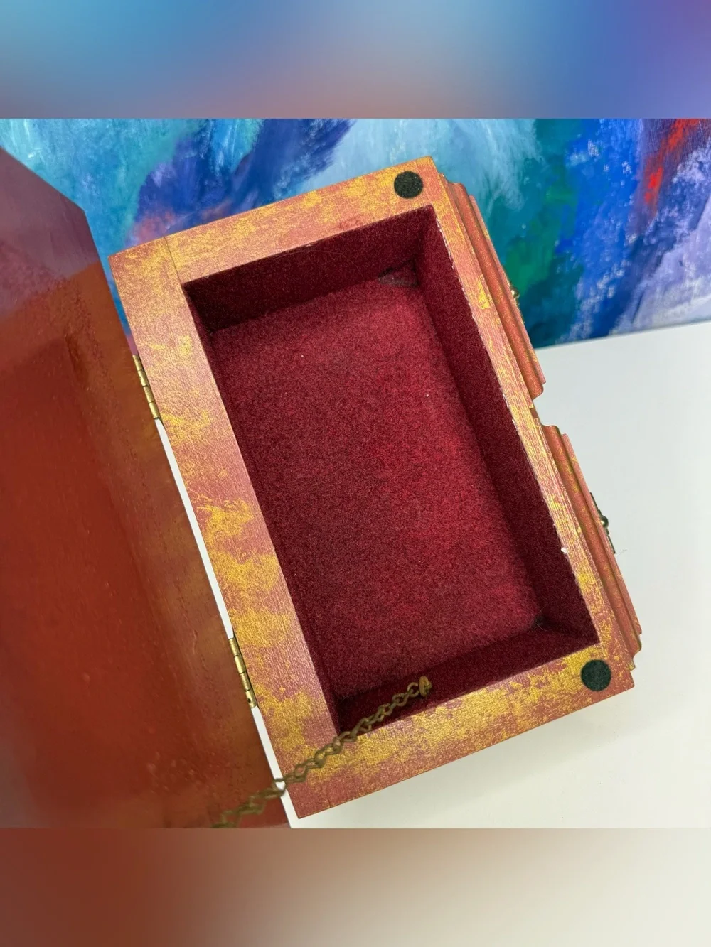 Wood Jewelry Box Marked Handcrafted at the Maine State Prison Trinket Box Red